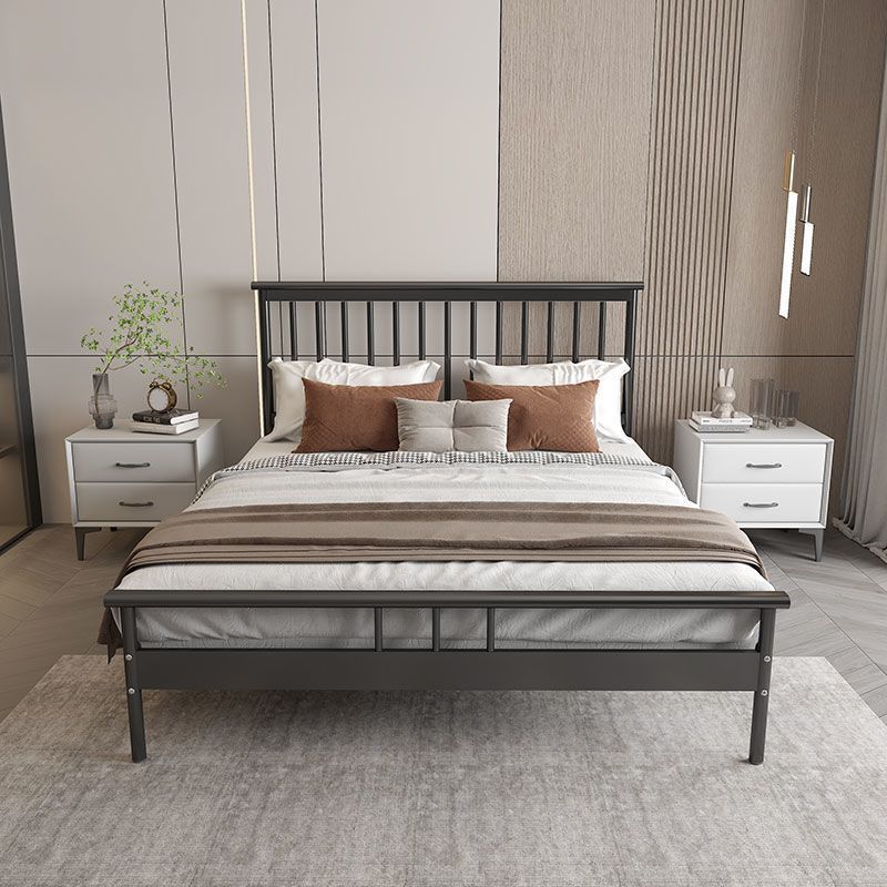 Glam Rectangle Headboard Bed with Iron Frame and Legs Open-Frame Bed