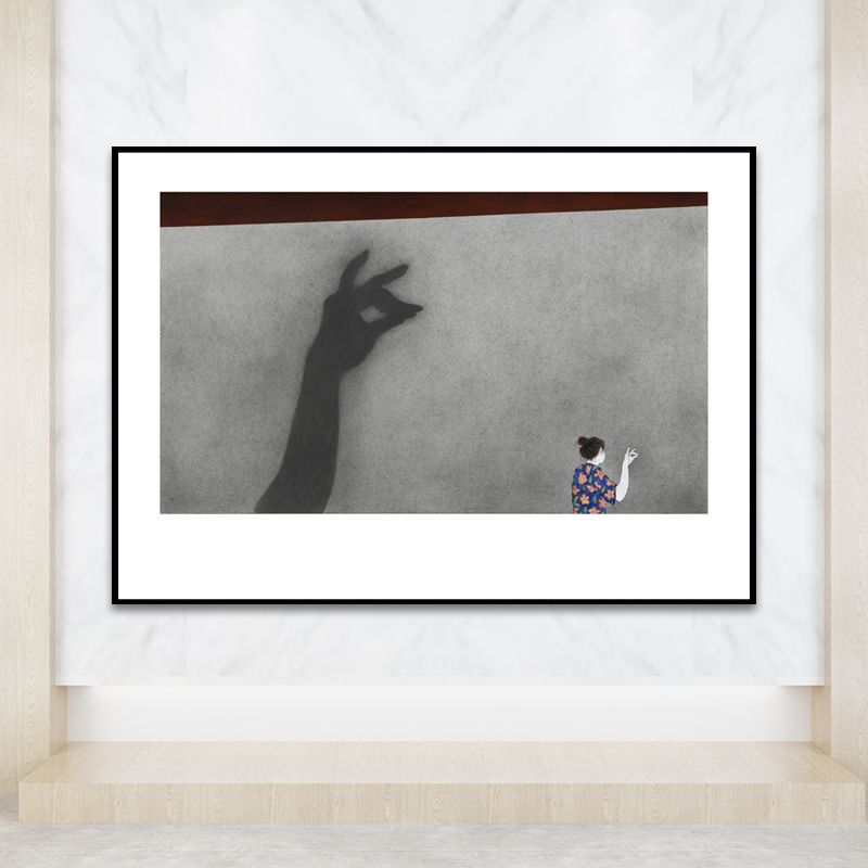 Illustrations People Wall Art Cartoon Textured Canvas Print in Pastel Color for Bedroom