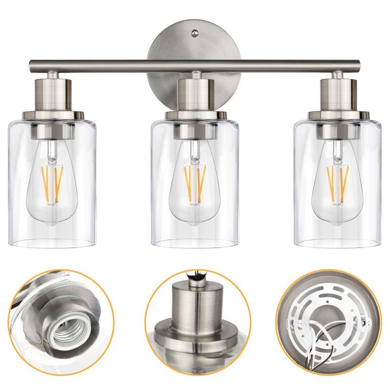 Metal and Glass Bath Sconce in Nickel & Clear Traditional Bathroom Vanity Lighting