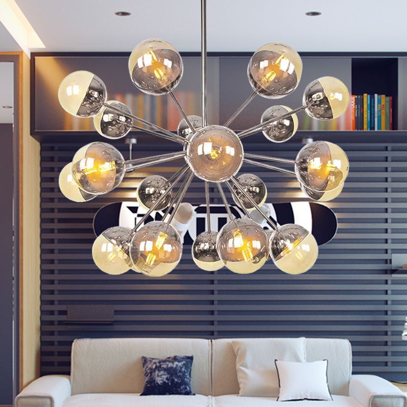 Semi-encastré Globe pour salle à manger, verre blanc/transparent/gris fumée, 9/12/15 lumières, luminaire semi-encastré contemporain en cuivre/chrome/or
