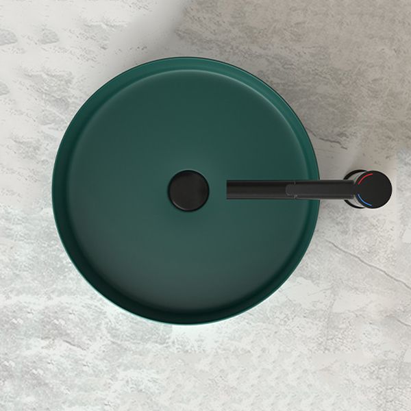 Modern Bathroom Sink Porcelain Pop-Up Drain Round Vessel Lavatory Sink