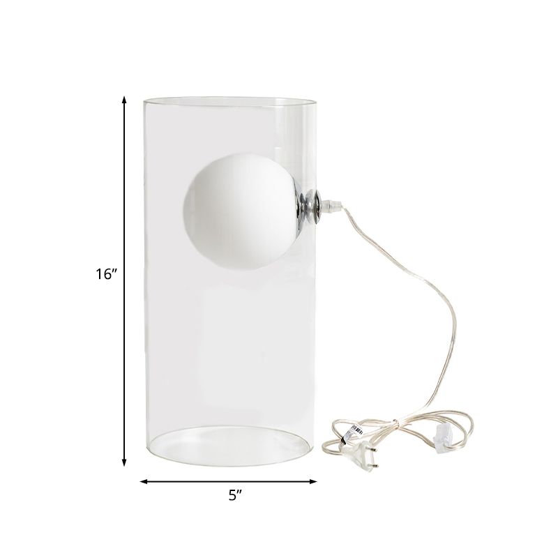 Cylindrical Living Room Table Light Clear Glass 1-Light Minimalism Nightstand Lamp with Plug In Cord