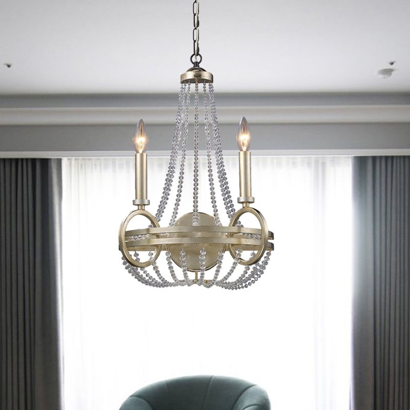 Cestino a cesto argento lampadario Rustic Crystal Strand 2 Bulbs soggiorno Apparecchiatura a soffitto con design delle candele
