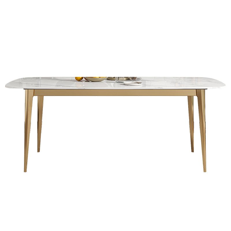 Luxury Sintered Stone Dining Table Rectangle Table with Metal Base and 4 Legs in Gold