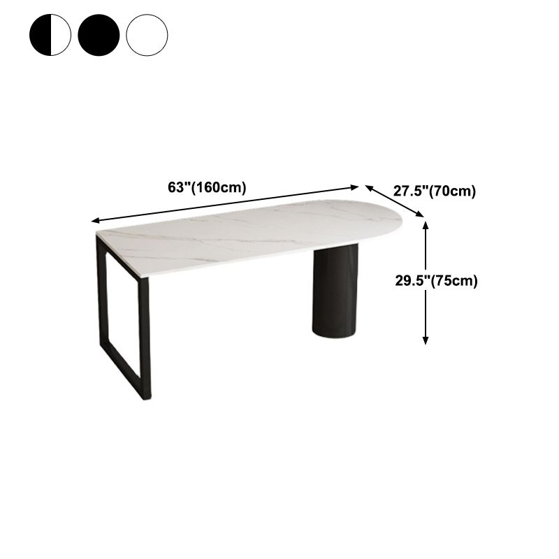 Round Stone Dining Table Modern Black-white Solid Wood Furniture with Double Pedestal