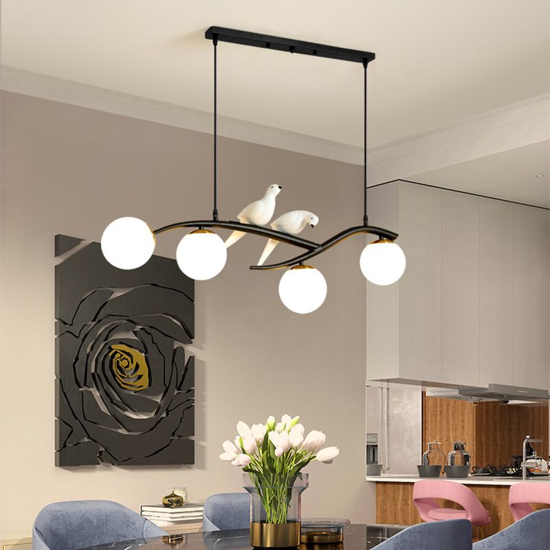 Glass Globe Island Light in Modern Luxury Style Lacquered Iron Pendant Light for Dining Room