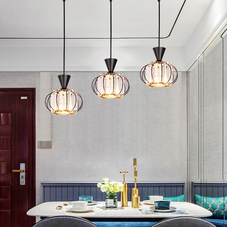 Lampe à suspension sphérique nordique lampe à manger en cristal Pendant Light en noir