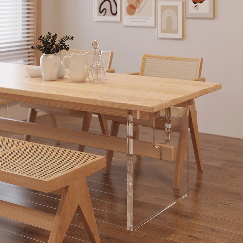 Solid Wood Trestle Base Table Modern Furniture in Natural for Restaurant