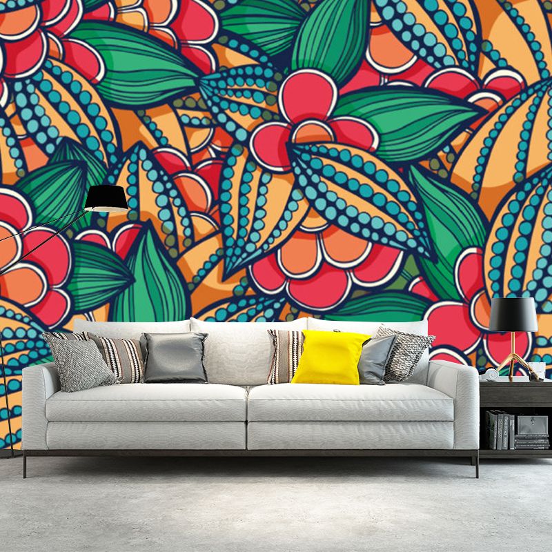 Flower Plant Mural Decal Boho-Chic Smooth Wall Covering in Multi-Color, Custom Made