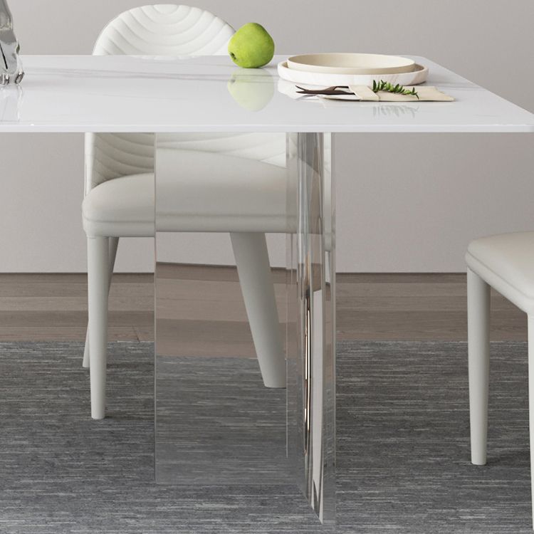 Modern White Dining Table Rectangle Sintered Stone Dining Table with Acrylic Legs