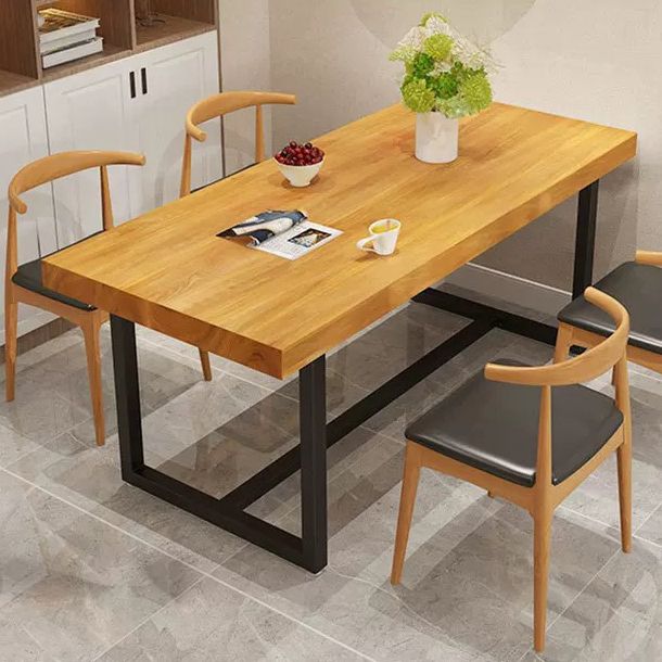 Rectangular Solid Wood Dining Table Modern Furniture with Steel Base for Kitchen