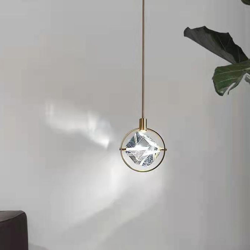 Gold Ring Pendant Lighting Fixture Contemporary Style LED Crystal Suspension Lamp