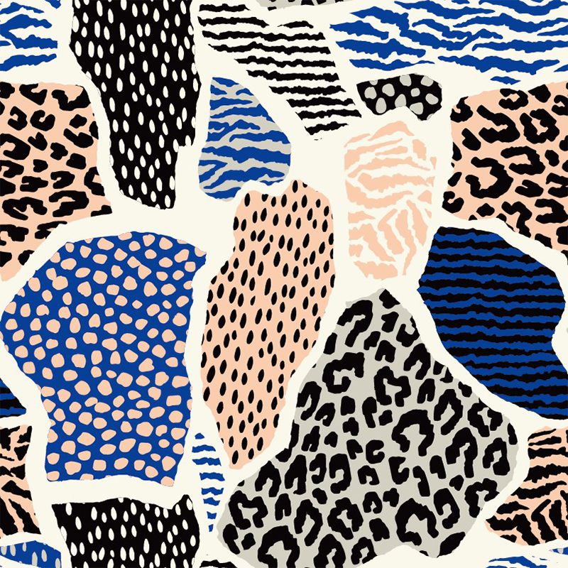 Animal Skin Print Mural Decal Orange-Blue Boho Chic Wall Art for Living Room, Size Optional