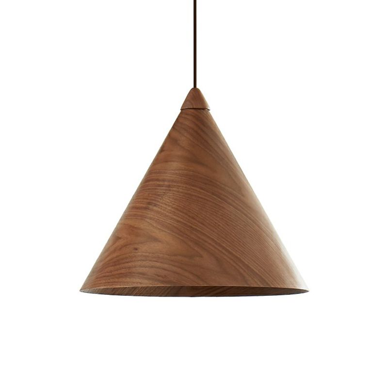 Conical Dining Room Suspension Lamp Wooden 1-Head Minimalistic Hanging Pendant Light