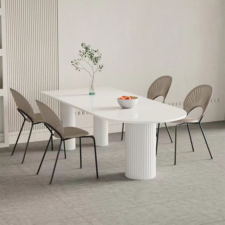 White Sintered Stone Top Dining Table Modern Free Form Iron Base Table