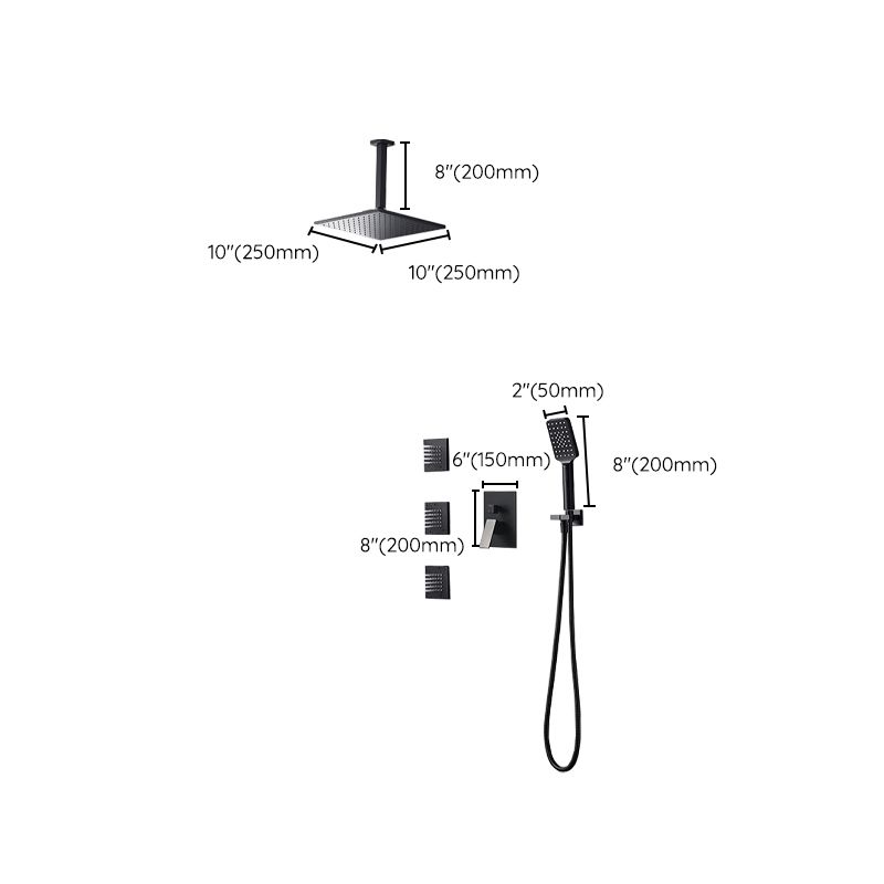 Square Black Spot Resist Shower Faucet Shower Arm Shower with Handheld Shower Head