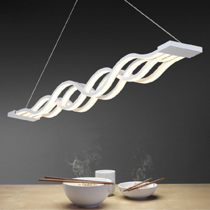 White Linear LED Island Light in Modern Concise Style Wrought Iron Pendant Light with Acrylic Shade