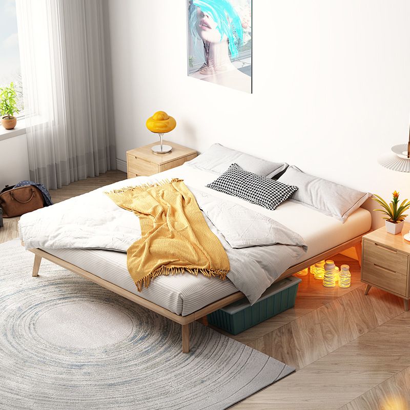 Solid Wood Platform Bed Frame Rubberwood Platform Bed in Natural