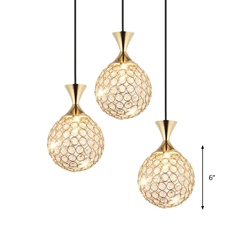 3/5 lampadine a ciondolo a grappolo a grappolo moderno a pezzi in oro Crystal Appeding Sottonoming Light per sala da pranzo