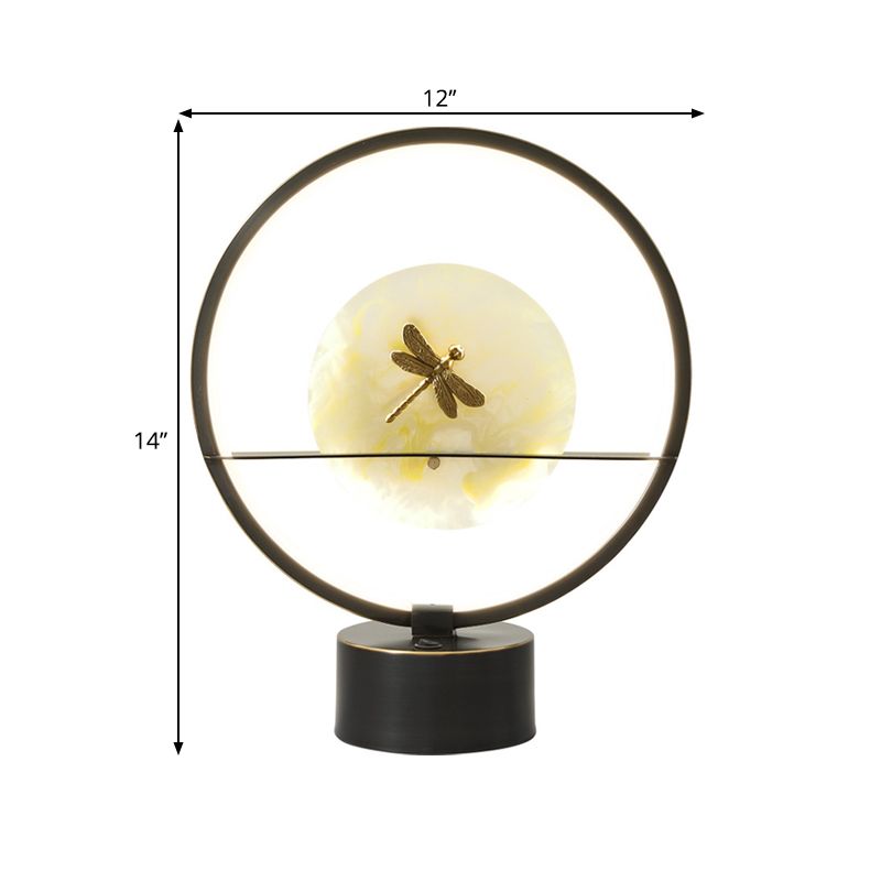 Black Round Desk Lamp Minimalisme LED LED NIGHT METAL NIGHT avec des détails de libelluls à l'intérieur