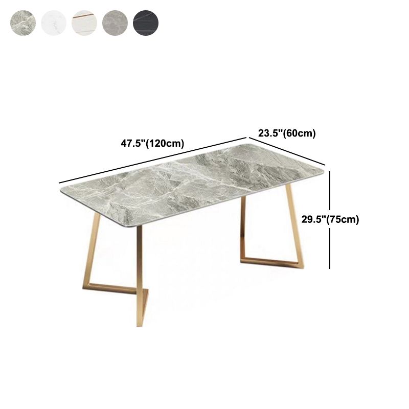 Stone Top Dining Table Industrial Rectangle Table with Sled Base