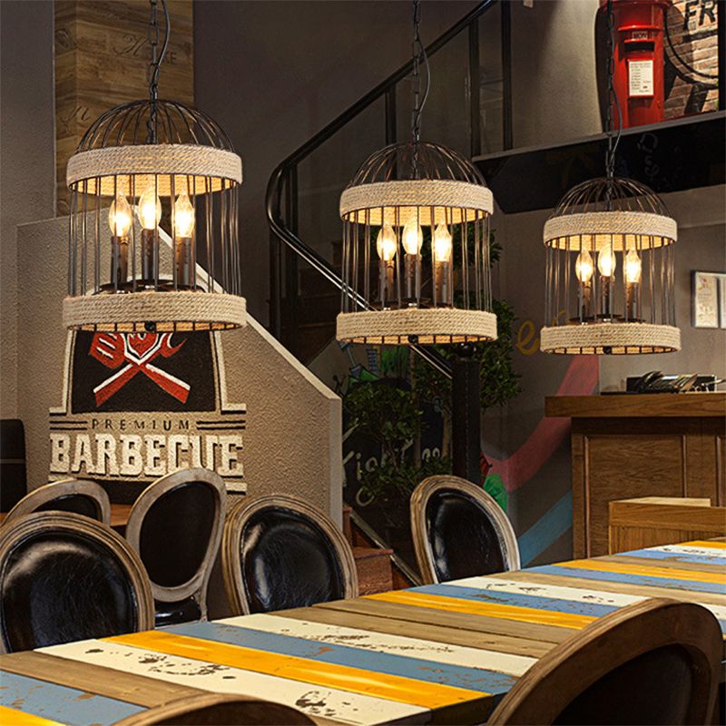 3 bulbes Birdcage plafonnier Light Vintage Black Finis