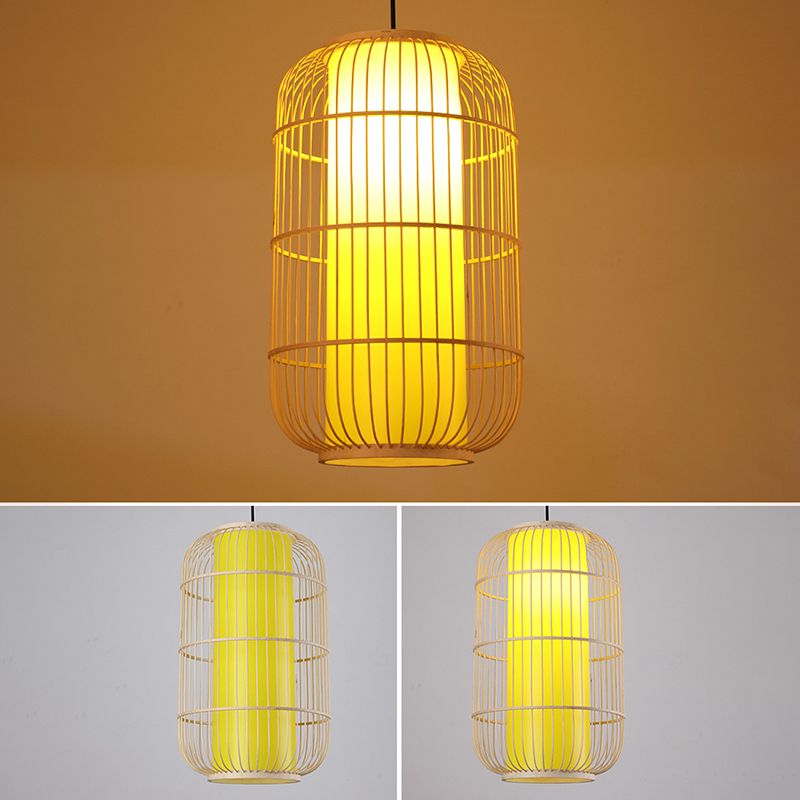 1 Light Lantern Hanging Light Fixtures Japanese Bamboo Ceiling Pendant for Restaurant