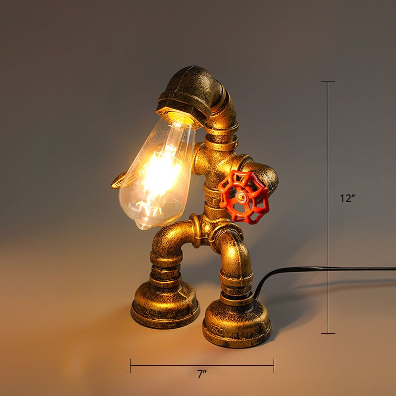 Industrial Pipe Style Night Light 1-Light Wrought Iron Accent Table Lamp in Bronze