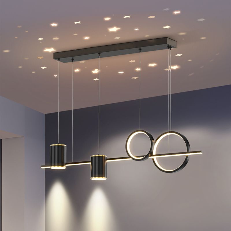 Contemporary Cylinder Island Lighting Metal 5 Light Island Pendant Lights