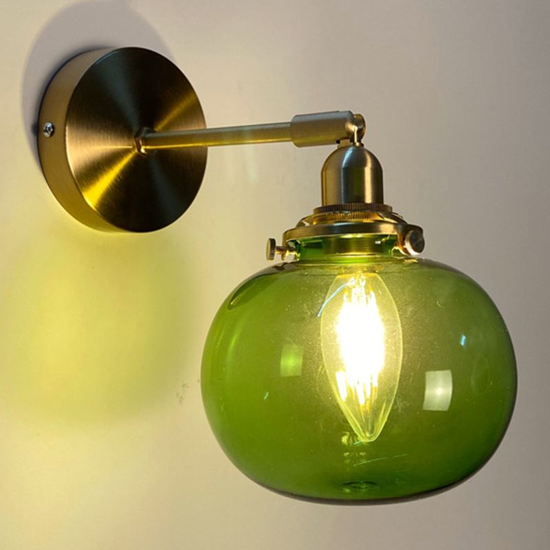 Metal Modern Wall Sconce Pumpkin Shape Vanity Lamp with Glass Shade for Bathroom