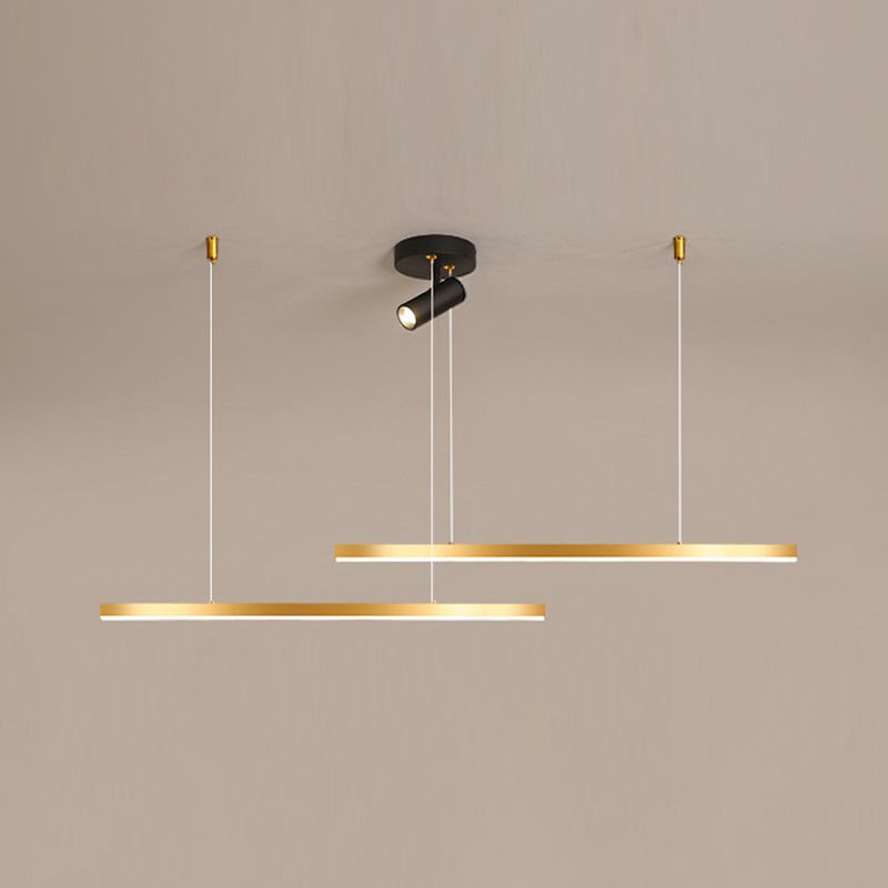 Lampada a LED lineare oro Lampada minimalista a ciondolo in metallo in metallo a 3 luci per sala da pranzo