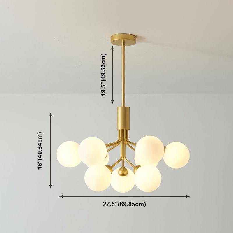 Moderno lampadario artistico a bordo in globe lampadina in ferro laccata con tonalità di vetro bianco