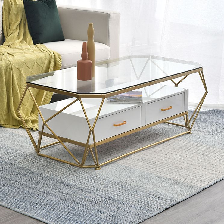 Modern Frame Coffee Table Rectangular Glass Top Coffee Cocktail Table for Home