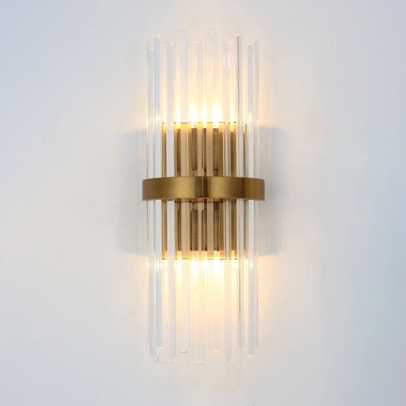 Zeitgenössische Säule Wandleuchte Lichtkristall 2 Köpfe Wohnzimmer Wandmontierlampe in Gold