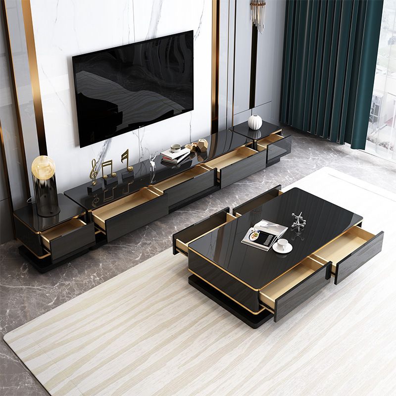 Modern Marble/Glass Block Coffee Table with Drawer Rectangular Cocktail Table
