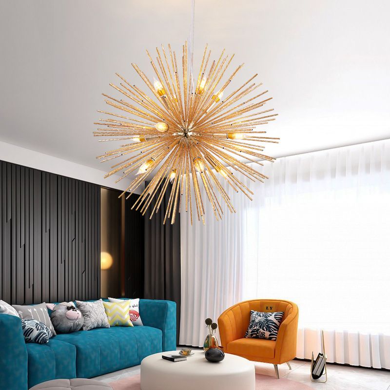 Postmodern Style Urchin Pendant Lighting Metal 8 Bulbs Living Room Hanging Chandelier