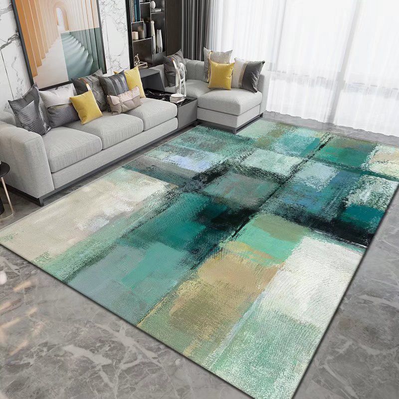 Dark Brown Modern Rug Polyester Pattern Rug Non-Slip Backing Rug for Living Room
