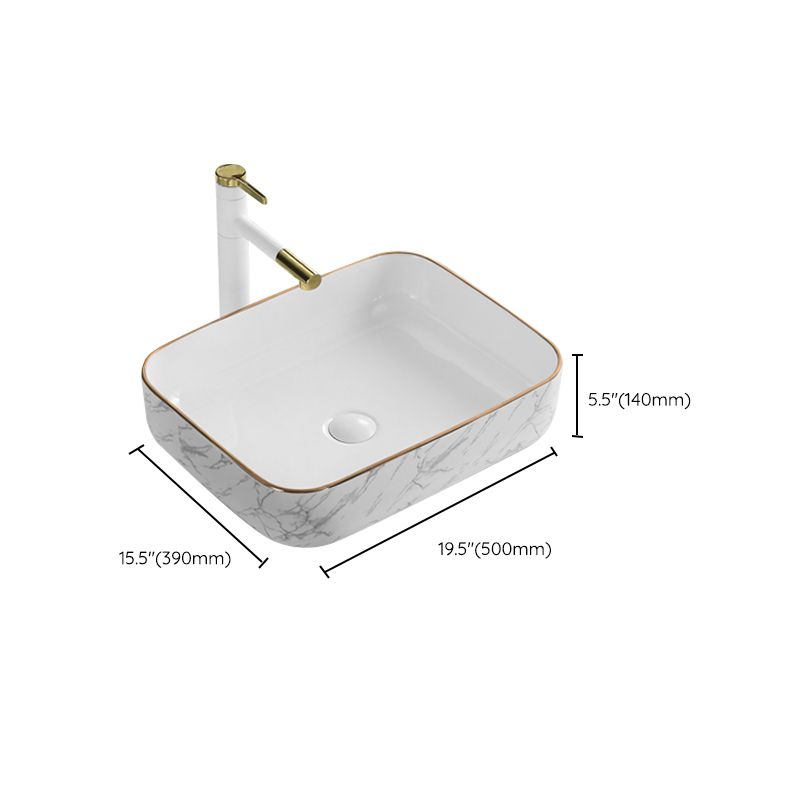 Contemporary Bathroom Sink Pop-Up Drain Porcelain Solid Color Rectangular Vessel