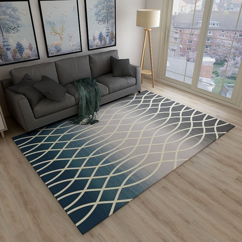 Simplicity Living Room Rug Multi-Color Geometrical Area Carpet Polyester Pet Friendly Anti-Slip Machine Washable Rug