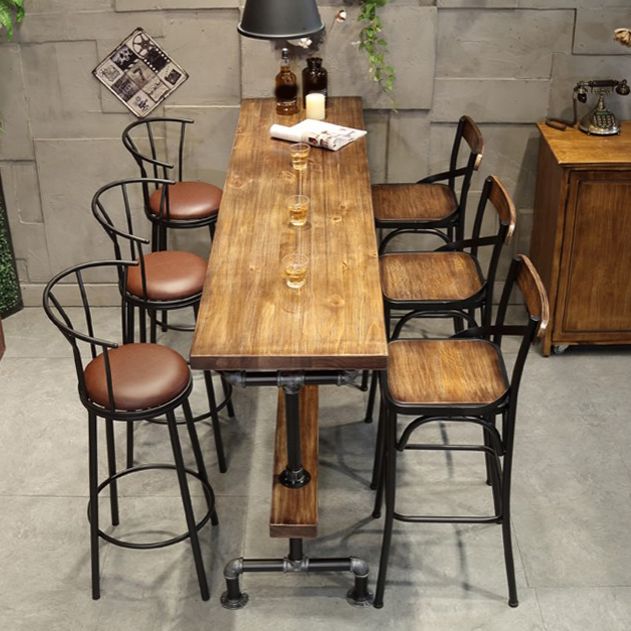 1/4/7 Pieces Industrial Rectangular Wood Top Pub Table with Metal Bar Stool Set
