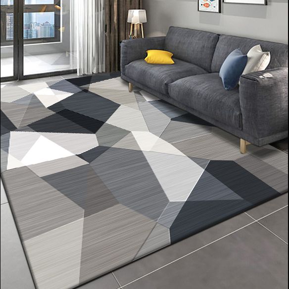 Stylish Grey Area Rug Modern Polyester Area Carpet Geometric Pattern Stain Resistant Rug for Bedroom