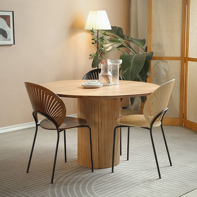 1/2/3/4 Pcs Wood Modern Dining Room Set with Round Table and Metal Chairs Dinette Set