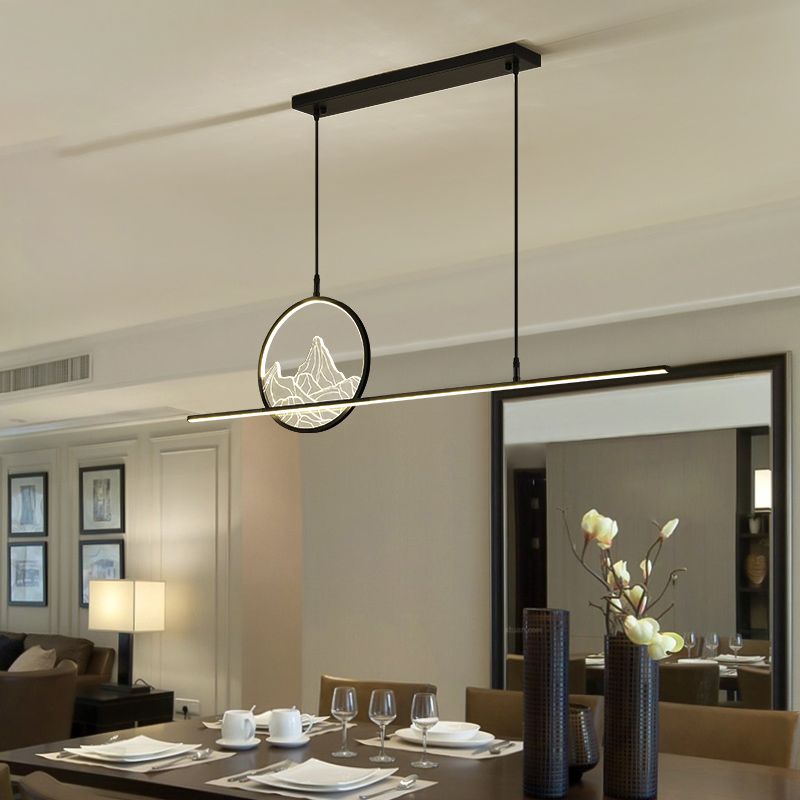 Modern Style Linear Shape Island Lighting Ideas Metal 2 Light Island Pendants in Black