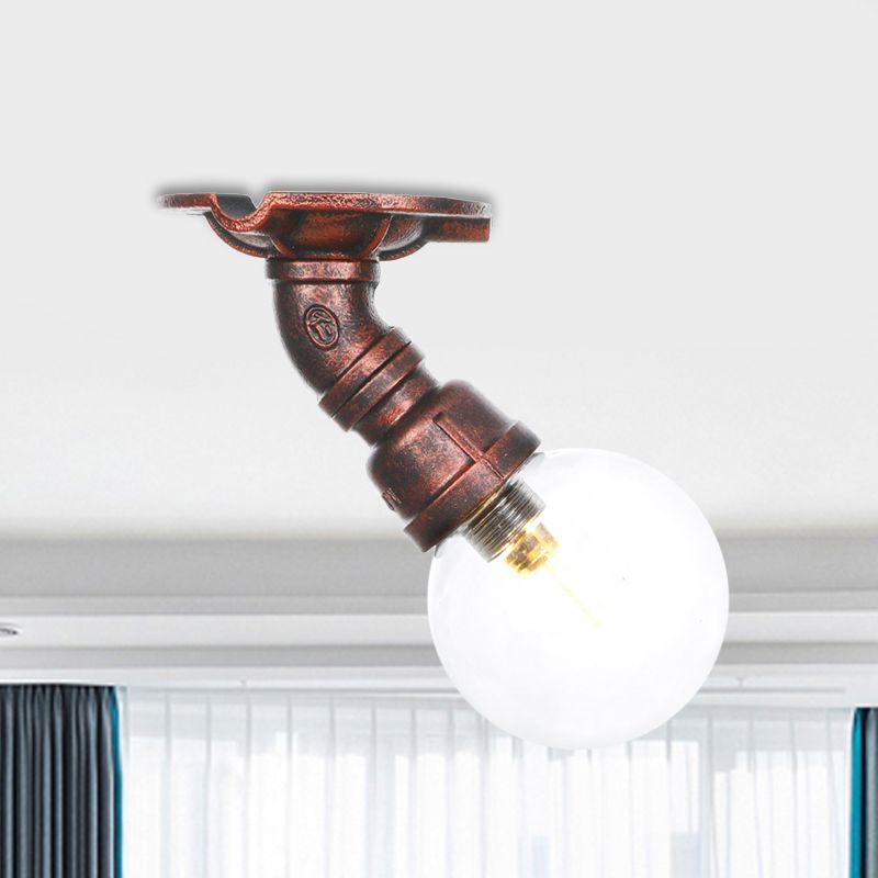 1 Bulb Semi Flush Ceiling Light Industrial Globe Clear Glass LED Flush Mount Lamp in Copper
