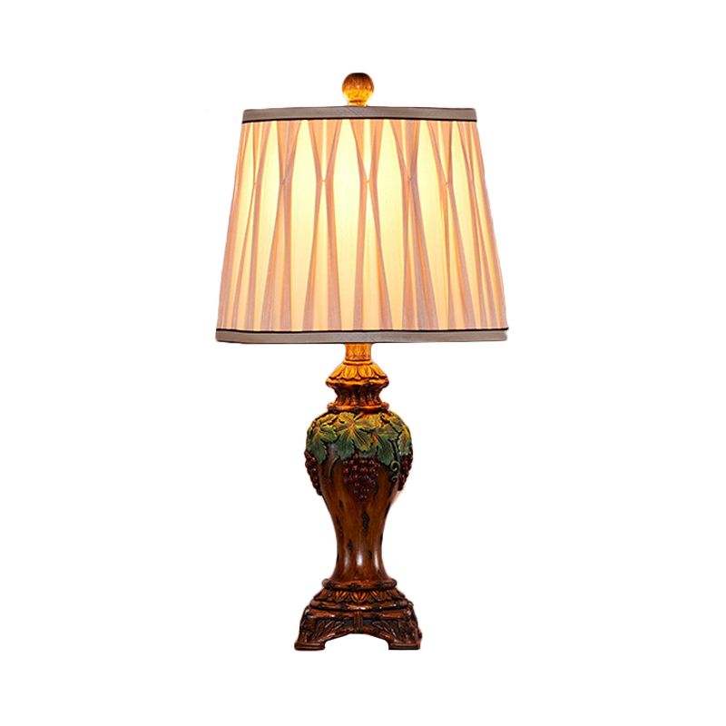 Lampada da tavolo per sala studio con paralume plissettato in tessuto vintage, 1 luce, lampada da lettura beige, larghezza 9"/10"
