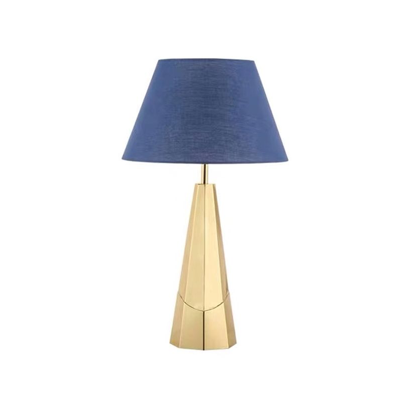 Empire Shade Fabric Nightstand Light Post-Modern 1-Bulb Blue Metal Table Lamp for Living Room