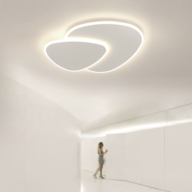 Plafonnier LED en acrylique blanc de style concis et moderne, plafonnier ovale à 2 lumières en fer
