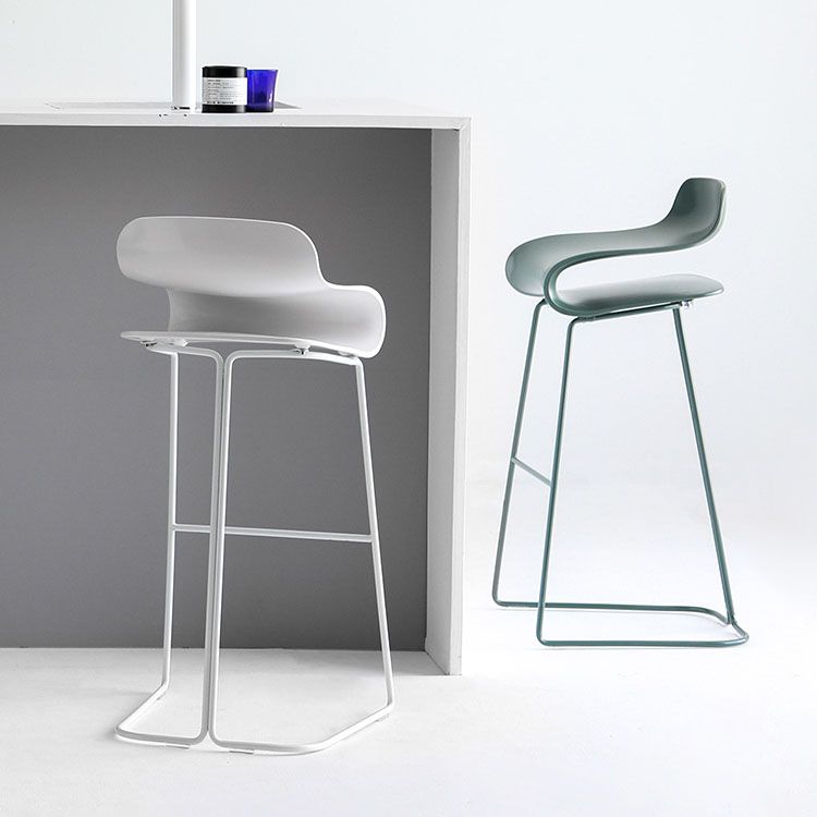 Contemporary Plastic Bar Stool Low Back Stool with Metal Base for Living Room