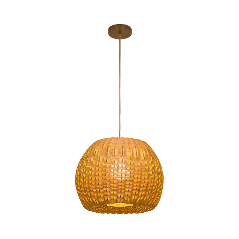 Dome tejido a mano colgante colgante colgante contemporáneo 1 bulb beige luz de suspensión para restaurante