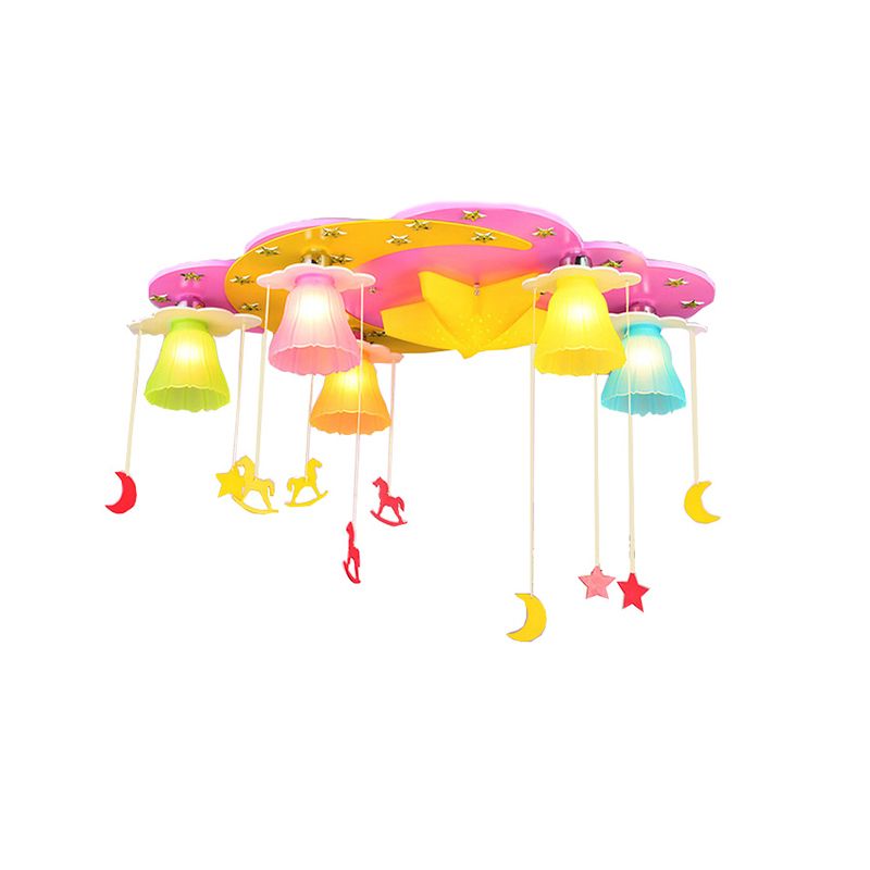 Salle pour enfants LED Semi Flush Mounted Cartoon Plafond Plafond avec cloche en verre multicolore